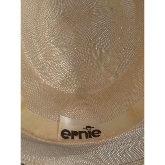 Vintage 1950s 60s Style Epnie Wide Brim Straw Hat with Veil & Grosgrain Ribbon